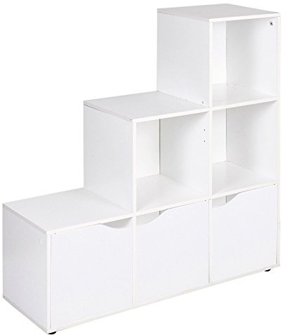 URBNLIVING - Scaffale a 6 gradini a forma di cubo, con 3 ante bianche