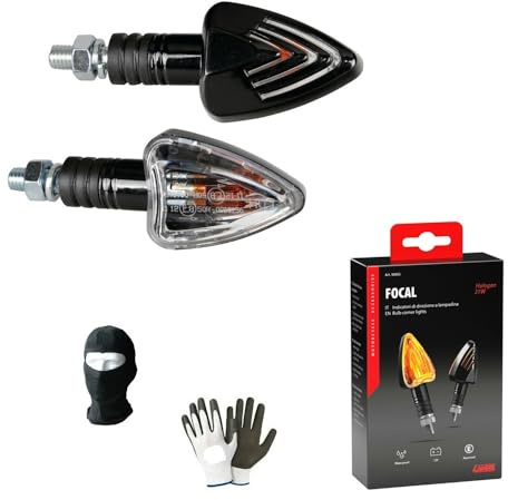 COMPATIBILE CON HONDA FMX 650 COPPIA DI FRECCE A LAMPADINA 21W PER MOTO OMOLOGATE FOCAL LAMPA 90065 INDICATORE UNIVERSALE NERO LENTE BIANCA LUCE ARANCIO