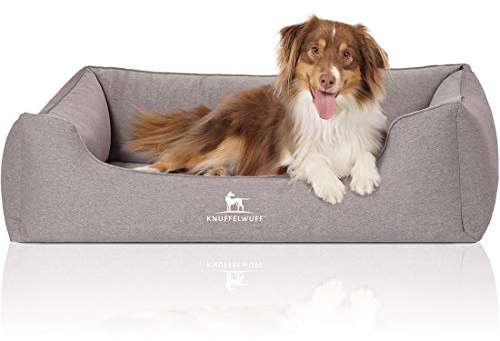 Knuffelwuff Orthopädisches Hundebett Leano aus Velours mit Handwebcharakter XL 105 x 75cm Grau - abnehmbarer Bezug - waschbar - für große, mittelgroße und kleine Hunde