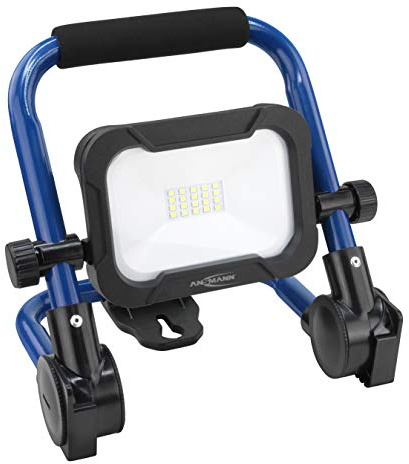 ANSMANN Akku Baustrahler LED 10W – Arbeitsstrahler mit drei Leuchtstufen und farbechter Wiedergabe CRI >80, aufladbare Arbeitsleuchte IP54 wetterfest, Standfuß mit Stativ Montagevorrichtung