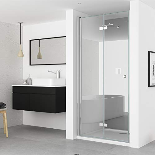 IMPTS 80cm Falttür Duschtür Duschkabine Nische Rahmenlos Duschwand Duschabtrennung 6mm ESG Sicherheitsglas 185cm,OHNE Duschwanne