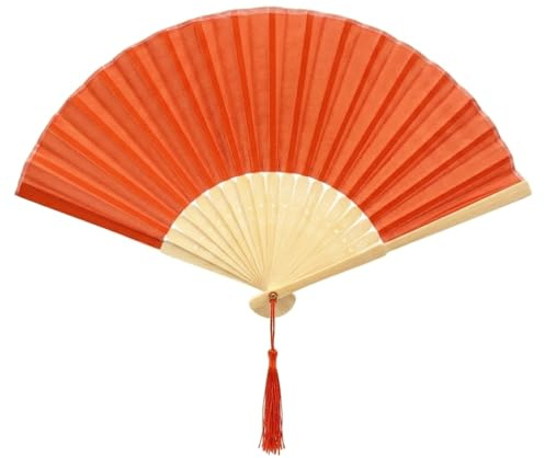 FANSOF.FANS Seide Stoff Fan mit Einer Quaste Grade A Bambus Rippen Hochzeit Party Gefallen Handheld Fan (Rot)