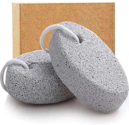 Borogo - Pietra pomice naturale per piedi, confezione da 2 pezzi, strumenti per pedicure e rimozione calli della pelle dura, per piedi e mani, bianco e rosso