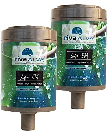 rivaALVA Life-EM Trink-Wasserfilter 2er Set Ersatz-Filter, Blockaktivkohle mit EM Keramik, reduziert Schadstoffe wie Chlor, Mikroplastik, Schwermetalle