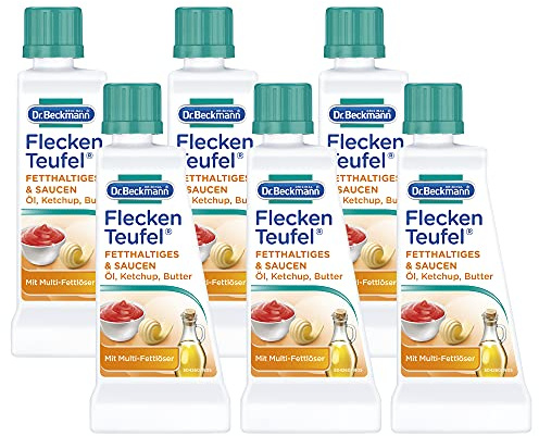 Dr. Beckmann Fleckenteufel Fetthaltiges & Saucen - 6x 50 ml | Spezialfleckentferner gegen Fettflecken, Schokoladen-Flecken, u.v.m.