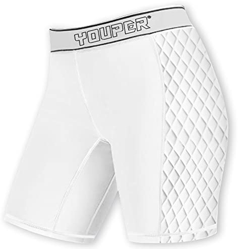 Youper Youth Girls Classic Compression Softball Sliding Shorts, Padded Softball Sliders (White/Grey, Large)