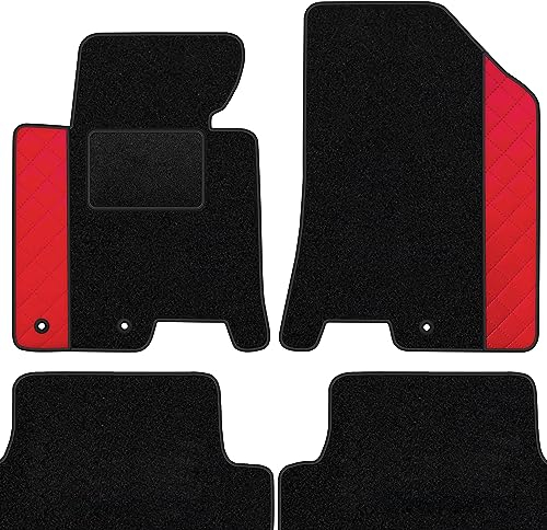 moto-MOLTICO Fußmatten Auto Velours Autoteppiche Schwarz Automatten Set 4-teilig - Auffälliges Design - passend für Hyundai IX35 Kia Sportage III 2010-2015 (Rotes Muster)