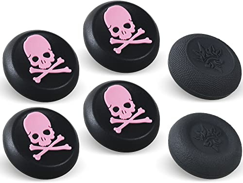 9CDeer Performance Joystick - Juego de 6 empuñaduras analógicas compatibles con PS5, PS4, Xbox Series X/S Xbox One, Switch Pro Controller Skull Black & Pink