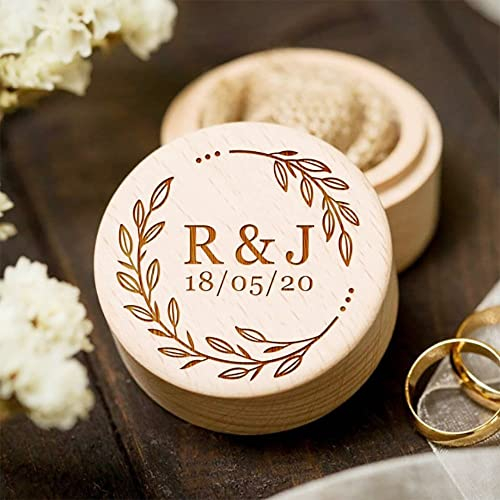 LeDiYouGou Personalisierte Rustikale Ehering-Box Andenken Ringkissen Holzringhalter Hochzeit Valentinstag Verlobung Schmuckschatulle Style5