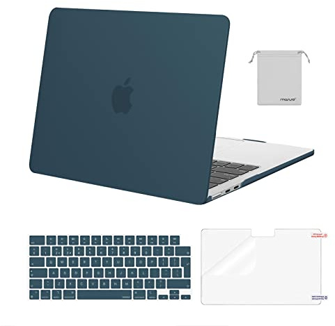 MOSISO Coque Compatible avec MacBook Air M5 M4 M3 M2 13 Pouces 2022-2026(A3449/A3240/A2681/A3113) 13,6 Pouces Protection Étui Rigide&Clavier QWERTY&Protecteur D'écran&Sac Rangement,Sarcelle Vert