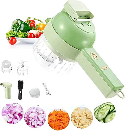 YLFC 4 in 1 Portable Electric Vegetable Cutter Set, Vegetable Chopper, Electric Garlic Mud Masher, Multifunctional Vegetable Cutter for Garlic Pepper Chili Onion Celery Ginger Meat