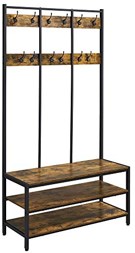 Yaheetech Garderobenständer mit 24 Kleiderhaken & Schuhregal & 3 Ablagen Sitzbank bis 125 kg Belastbar Kleiderständer fürs Schlafzimmer/Flur/Eingangsbereich/Wohnzimmer/Büro