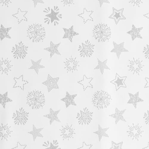Weihnachtsstoff Sterne Silber Weiß – Polyester Meterware 180 cm breit – festlicher Stoff für Tischdecken, Deko & Vorhänge