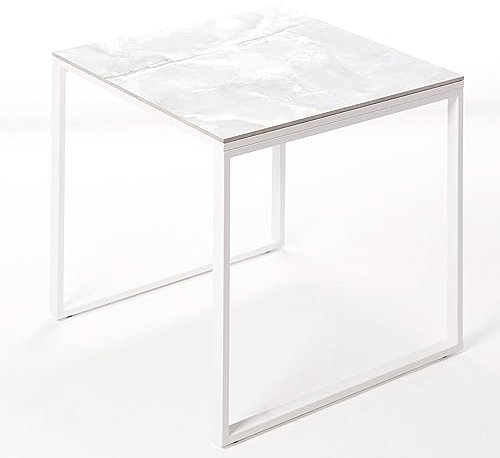 SMARTILE Calacata Smart-Tisch aus Keramik, 75 x 75 x 75 cm, weiß, geeignet für Innen- und Außenbereich, Porzellanoberfläche und Stahlgestell