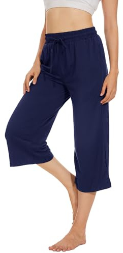 Jogginghose Damen Sporthose Damen 3/4 Weites Bein Yogahose mit Taschen Leicht Bequeme Freizeithose Stoffhose High Waist Jogginghose für Sport Yoga Alltag
