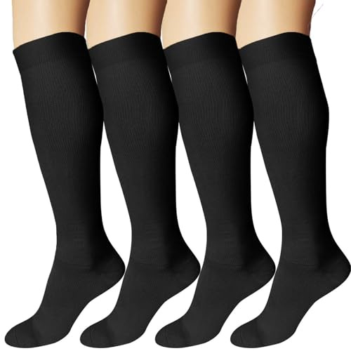 DDOBB Kompressionsstrümpfe Damen und Herren 4 Paar Stützstrümpfe Kompressionssocken Stützsocken Reisestrümpfe für Flug Sport Running Radsport