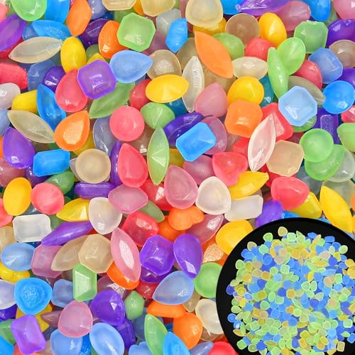 1000pc Glow in The Dark Stones Glowing Garden Pebbles Gemstone Shaped Luminous Rocks Outdoor Decoration Stones for Lawn Patio Walkway,Color