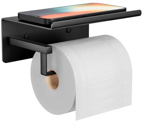 Susswiff Soporte para papel higiénico sin taladrar con estante, autoadhesivo, acero inoxidable