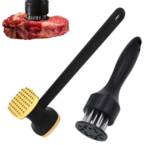XIACIBDUS Meat tenderizer, 2PCS Meat tenderizer Needle Tool and Meat Mallet, Heavy Duty Grip Handle Meat Pounder Hammer for Beef, Chicken, Fish, Chicken Breasts, Steaks, Pork, Kitchen Cooking
