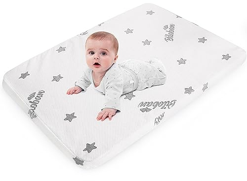 Bassinet Mattress Pad 25 x 36 Compatible with Dream On Me Nest/Zoom Portable/Zodiak, Pamo Babe Portable, Cosco Portable and Baby Trend, Waterproof Breathable Baby Foam with Removable Zippered Cover