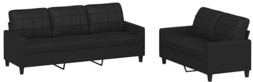 vidaXL Sofagarnitur 2-TLG., Sessel Couch mit Kissen, Sofa Wohnzimmersofa mit Armlehnen, Couchgarnitur Designsofa Sitzmöbel Polstermöbel, Schwarz Kunstleder
