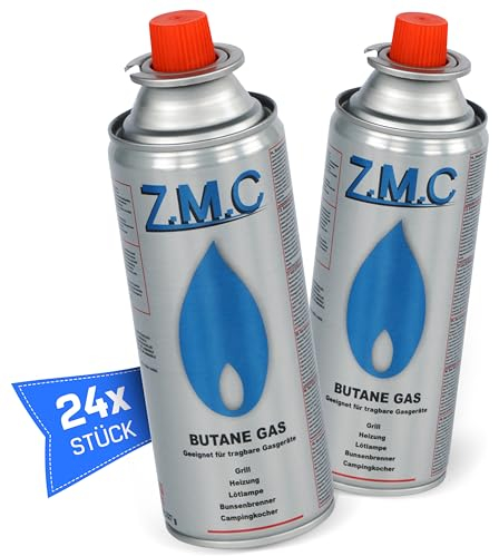 Z.M.C 24x Butan Gaskartuschen 227g mit Ventil Typ MSF-1a, Universal Gaskartusche Butangas Kartuschen mit Bajonett Anschluss für Campingkocher, Gasheizung, Gasbrenner, Unkrautbrenner