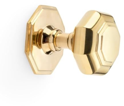 AB Hardware 70mm Polished Brass Octagonal Centre Door Knob Pull Front Back Solid Brass