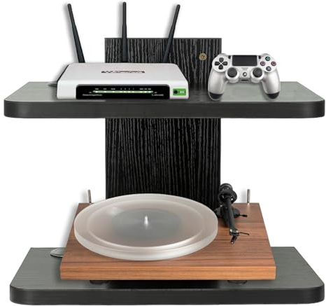 BiJun TV Shelf for Wall, Floating TV Unit Wall Mounted Under TV Shelf Entertainment Center Media Router Media Wall Unit, for PS4/Cable Box/DVD Player(Black 2shelf)