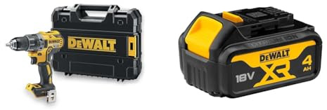 DEWALT - Perceuse-Visseuse XR 18V DCD791NT-XJ - Compact Sans Fil Avec Mallette TSTAK & Batterie 4 Ah Li-Ion DCB182-XJ - Compatible Avec Tous Les Outils XR Bricolage