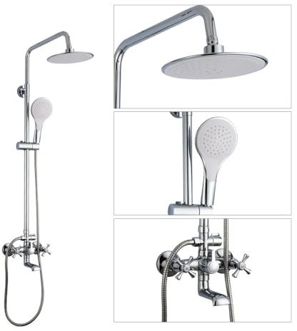NSTVVEE Badezimmer-Wasserhahn aus Aluminiumlegierung, Wandhalterung, Wasserhahn, Regenduschsystem, anhebbarer Wasserhahn, Doppelgriff-Steuerung, Kalt-/Warmwasser, Sprinkler