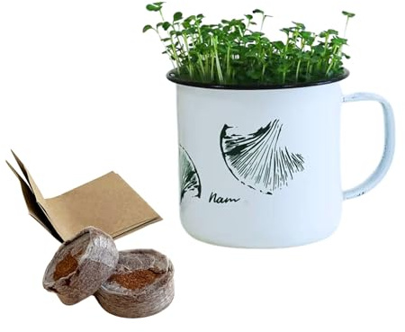 Nam - Kit de Cultivo de Microgreens en Taza - Brocoli y Berro, Taza Aleatoria, Cultiva Hierbas Frescas en Casa, Incluye 2 Recargas de Semillas Según Temporada, Mini Huerto Urbano