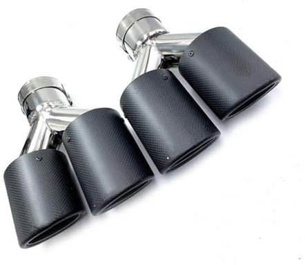 DZSYINGLONGSM Endrohre 2 STÜCKE Universal Dual Matt Carbon Fiber Auspuffblende Edelstahl Auspuffrohr Geschweifte Schalldämpferspitze Mit Logo Auspuff Endrohr(73 IN-89MM Out)