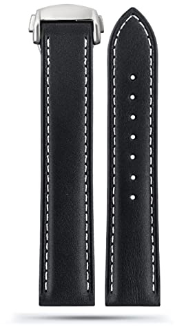 JDIME Für Omega Seamaster 300 150 Speedmaster 007 AT150 braunes Armband Armband Faltschließe 19mm 20mm 21mm italienisches Lederband(B Black-silver,22mm)