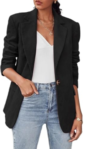 Corduroy Blazer for Women 2026 Fall Winter Dressy Work Suit Jacket Black L
