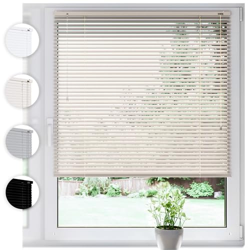 SONELLO Aluminium Jalousie 95cm x 175cm Creme Alu Jalousie Klemmfix ohne Bohren Sichtschutz Blendschutz Lichtschutz Sonnenschutz für Fenster und Türen