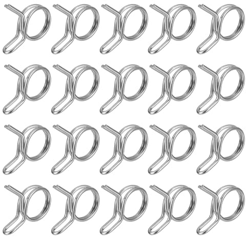 sourcing map 20Pcs 0.31-0.41 Inch Inner Dia Double Wire Spring Hose Clamp, Stainless Steel Adjustable Spring Clips for Hose Fuel Line Silicone Tube Water Pipe Air Pipe