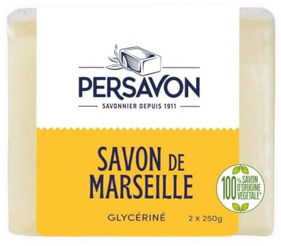 Persavon - Savon de Marseille Glycériné, Testé dermatologiquement, Origine Naturelle, Parfum Frais - 2x250 gr