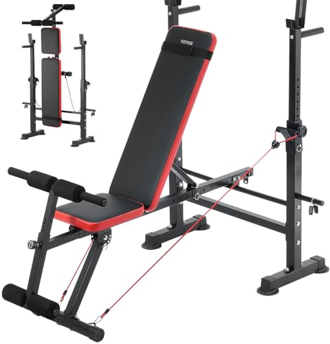 VEVOR Banco de Pesas, Banco de Pesas Ajustable Multifuncional para Entrenamiento de Cuerpo Completo, Carga de 272 kg, Banco Plano con Plegado Rápido y Ajuste Rápido, Negro, 1450 x 1115 x 1195 mm