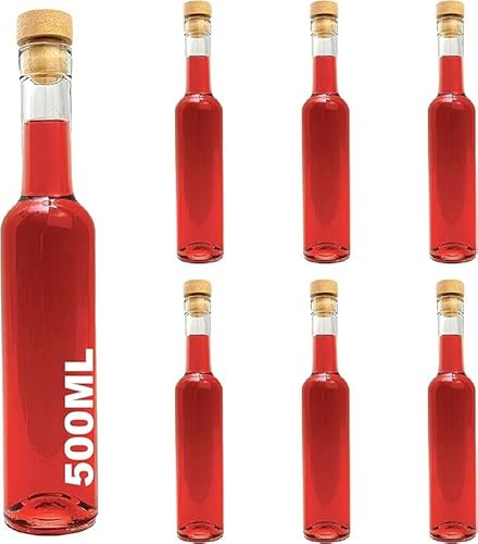 Buyglass Set di 6 Bottiglie di Vetro per liquore da 500 ml con Tappo in Sughero