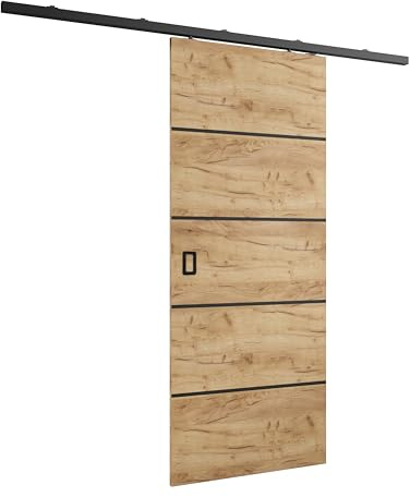 Kier Furniture - Schiebetüren Innen Werdi Plus - Wandschiebetür - Schiebetür Links, Rechts - 16 mm laminierte Platte, Muster auf einer Seite der Tür - Eiche Craft Gold - 96cm | Schiebetür mit stabilem System, ideal für platzsparende Aufbewahrung im Schlafzimmer, Ankleidezimmer oder Wohnzimmer