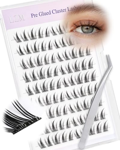 LZM Manga Selbstklebende Wimpern Einzeln Natürlich Cluster Lashes (XRK) | C Curl 10-16mm, Einfach Und Schnell Zu Tragen Keine Belastung Einzelne Wimpern Extensions Set mit Pinzette Press On Lashes