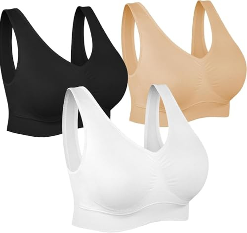 FULIER Seamless Sports Bra Plus Size Workout Wirefree Yoga Bras with Removable Pads for Women Full Support (UK, Alpha, S, Regular, Regular, Strap Sports Bra)