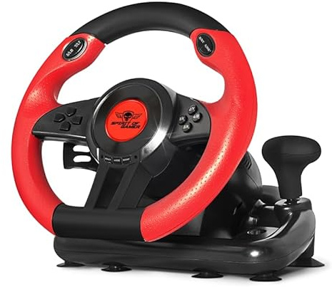 Race Wheel Pro Volante da corsa Gaming, 26 cm, rotazione 180°, 8 pulsanti programmabili, pedali e cambio compatibile con Windows 7-11