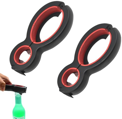 AONAYO 2 Stück Flaschenöffner, 6-in-1 Glasöffner für Senioren, Schraubdeckelöffner, Drehverschlussöffner, Hilfe für Küche und Kochen, X-Form, Schwarz
