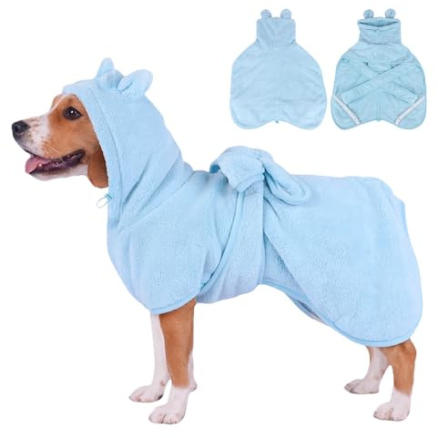 Super saugfähiger Hunde-Bademantel, Ananas, weich, schnell trocknend, verstellbarer Trockenmantel für nach dem Baden mit Kapuze, Korallen-Samtblau, Größe S