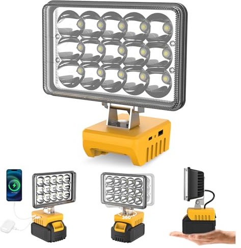 T-SUNUS LED Work Light for Dewalt 18V/20V Batteries, 45W 20000LM Flood Light with USB & TypeC Charging, Low Voltage Protection, Site Lighting for Emergency Garage Workshop DIY(Yellow)
