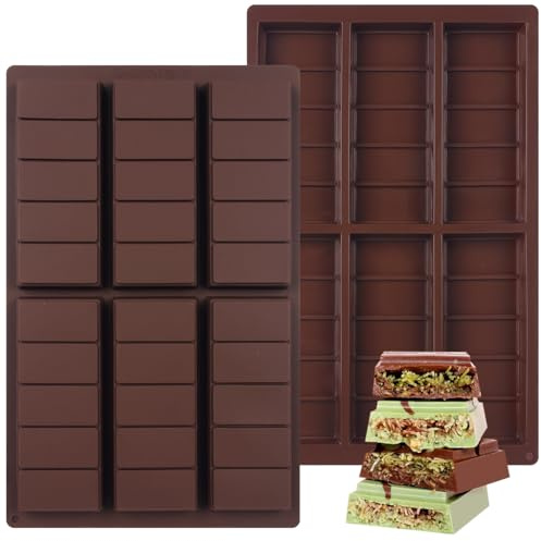 YOYUSH 2 stampi per cioccolatini in silicone riutilizzabili, antiaderente, smontabili, per ripieni, cuocere, cubetti di ghiaccio e fai da te (6 scomparti, 5 sezioni)