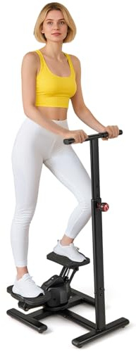 GYMAX Stepper avec Guidon Silencieux, Hauteur Réglable, Pédales Mouvement Vertical et Rotatif, Écran LCD, pour Fitness Appartement, Entraînement à Domicile, Cardio-Training Pratique