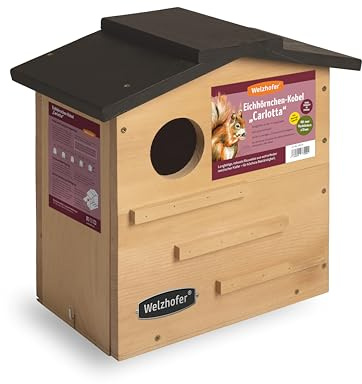 Welzhofer Eichhörnchen-Kobel Carlotta – wetterfestes Eichhörnchenhaus mit 2 EIN-/Ausgängen, Belüftung & Drainage – Nistkasten & Winterquartier zur sicheren Überwinterung im Naturgarten