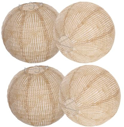 ORFOFE 4 Stück Rustikale Hängende Lampions aus Jute Rundes Leinen-lampenschirm Vintage Chinesische Stofflaternen für Hochzeiten Geburtstage Weihnachtsfeiern und Partydekoration